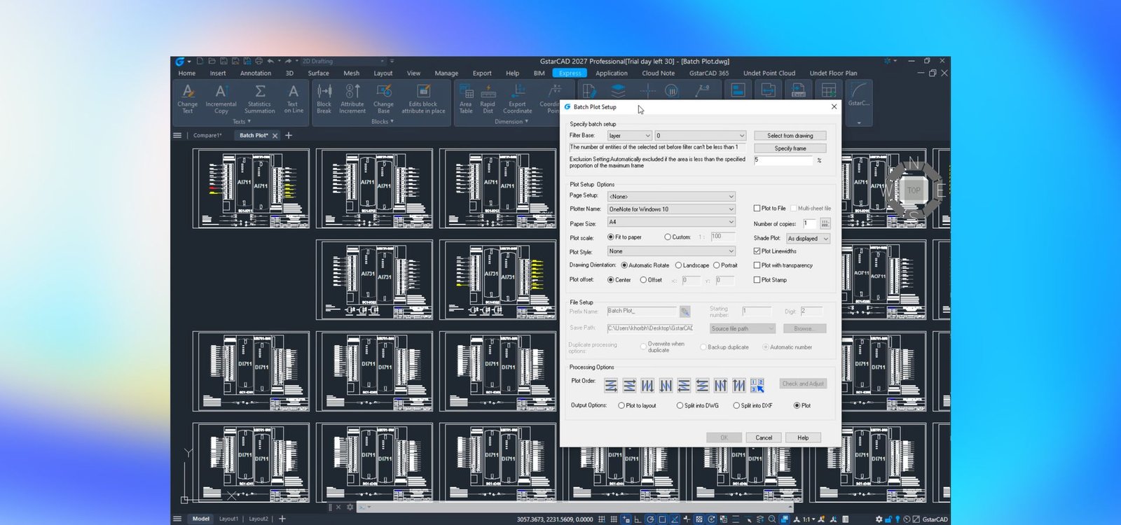 Janela de configuração de impressão em lote do GstarCAD 2027