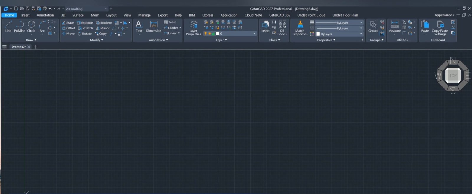 A interface do GstarCAD 2027
